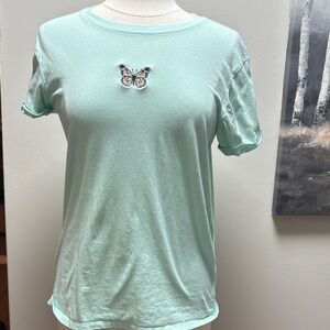 We care organix cotronMint Green Butterfly Embellished Women's Top